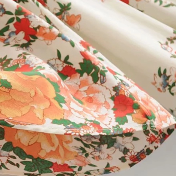 Boho Orange Floral Print Wide Sleeve Smocked Dress - Picture 5 of 5